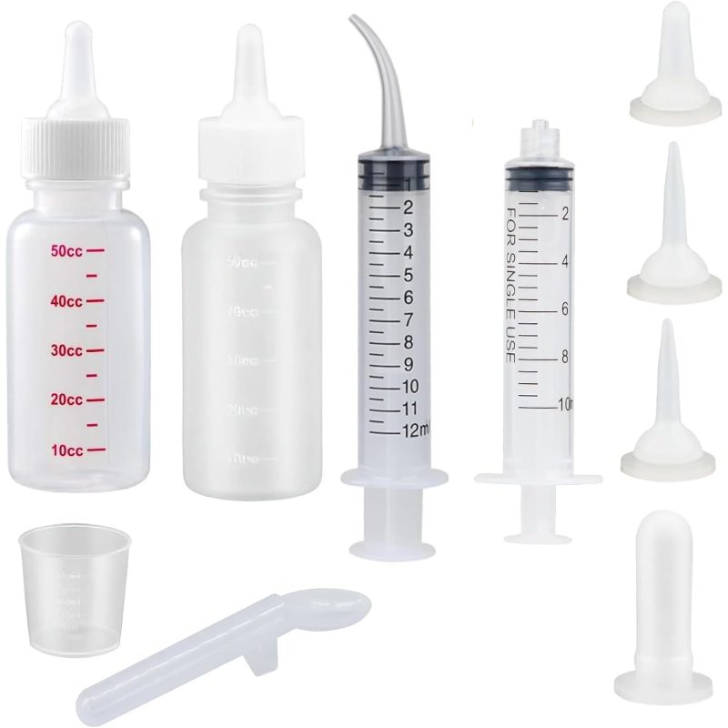 Pet Feeding Bottle Set, Pet Nursing Bottle, Nipples, Feeder Kit Small Animal, Newborn Puppies And Kittens, Rabbit, Squirrels (White)