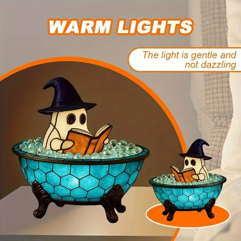 cute bathtub night light usb powered for bathroom desktop halloween decoration with witch hat low power bedside lamp resin home decor lamp party or horror theme idea stylish design home decor lighting durable material lightweight design Product details 2
