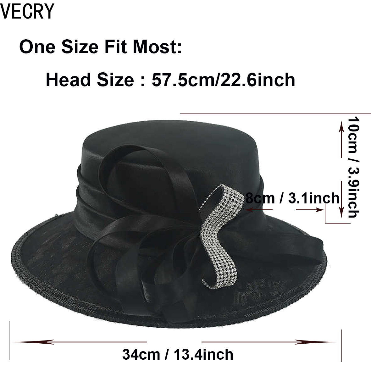 Black Ribbon Dress Hat Wide Brim Floral Bow Church Derby Tea Party Hat s-l400.jpg main image 3