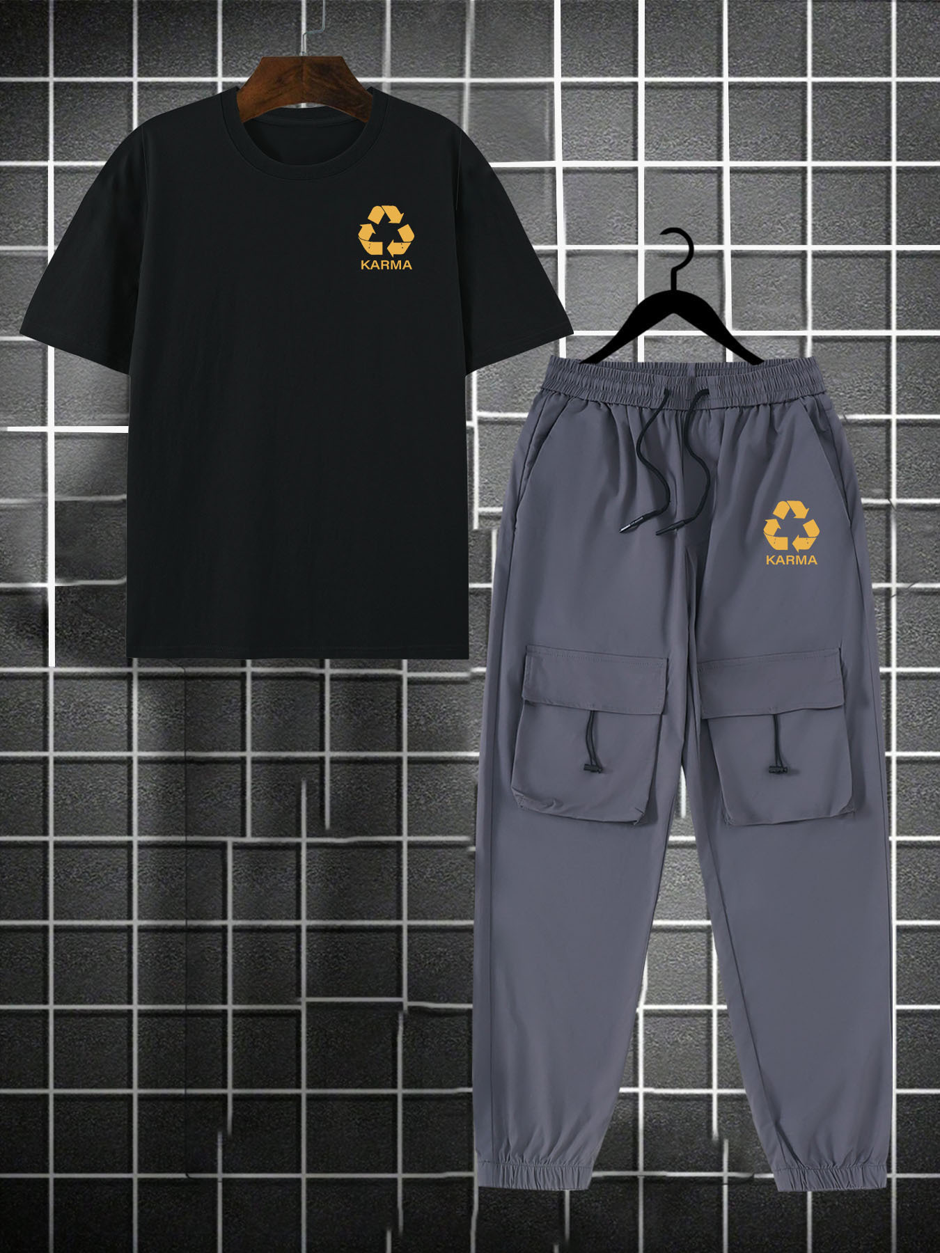 for KARMA Printed Men's Casual Trendy Tracksuit with Top and Comfortable Work Pants