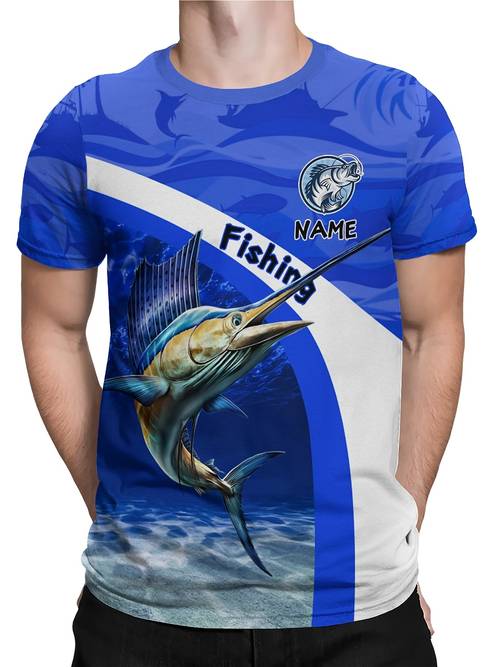gepersonaliseerd t-shirt met ronde hals voor jongens - naam/text op maat, blauw en wit zeelandschap , ademend materiaal, ideaal voor visliefhebbers, visgroepen en buitenavonturen - perfect cadeau voor vissers, comfortabel visshirt