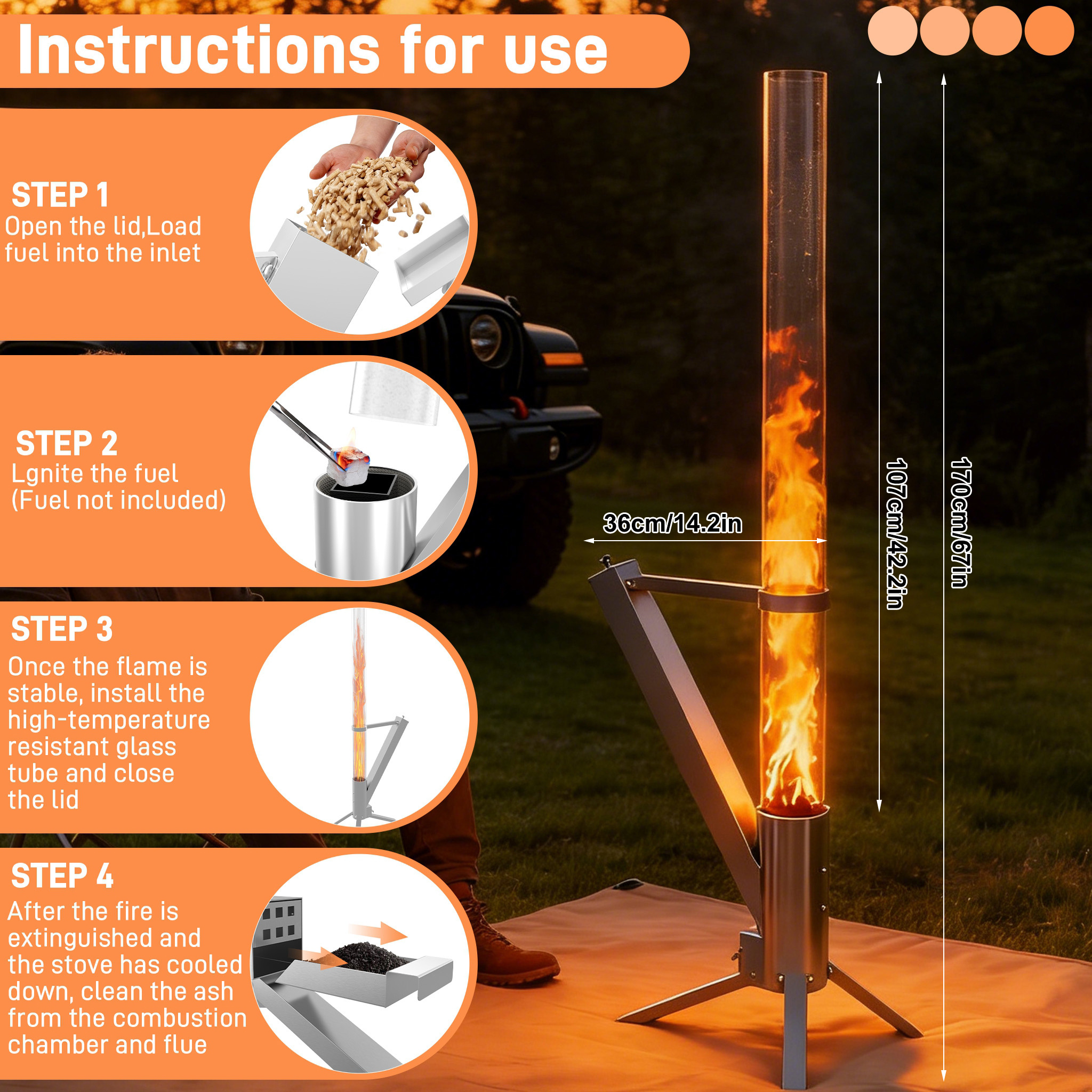 Image of Classic Pellet Torch Fire Tube, Fire Column Garden Fire Pit, Stable Triangular Construction For Terrace, Garden, Yard & Balcony For Heating Celebrations