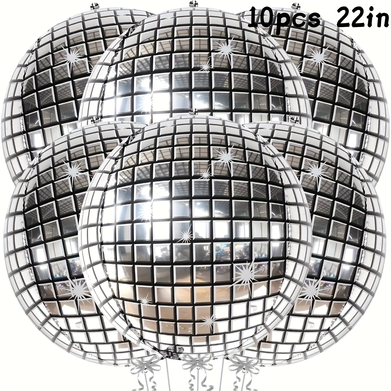 TEMU 10pcs Silvery Disco Ball Balloons - 4d Reflective Party Decorations, Durable Aluminum Foil, Suitable For Disco-themed Birthday Parties,