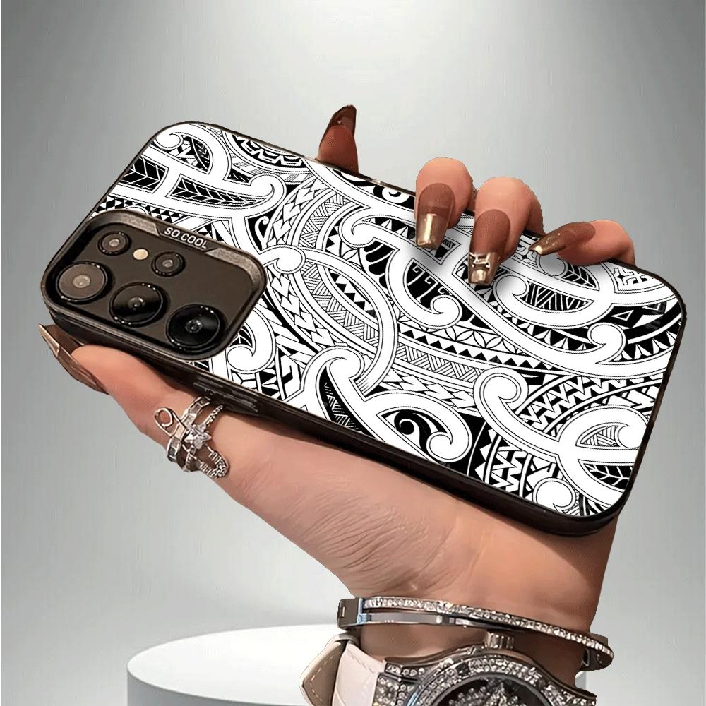 TEMU Phone Case: Maori Tribal Totem Pattern Printed Colored Silvery Phone Case, Stylish And Minimalist, For