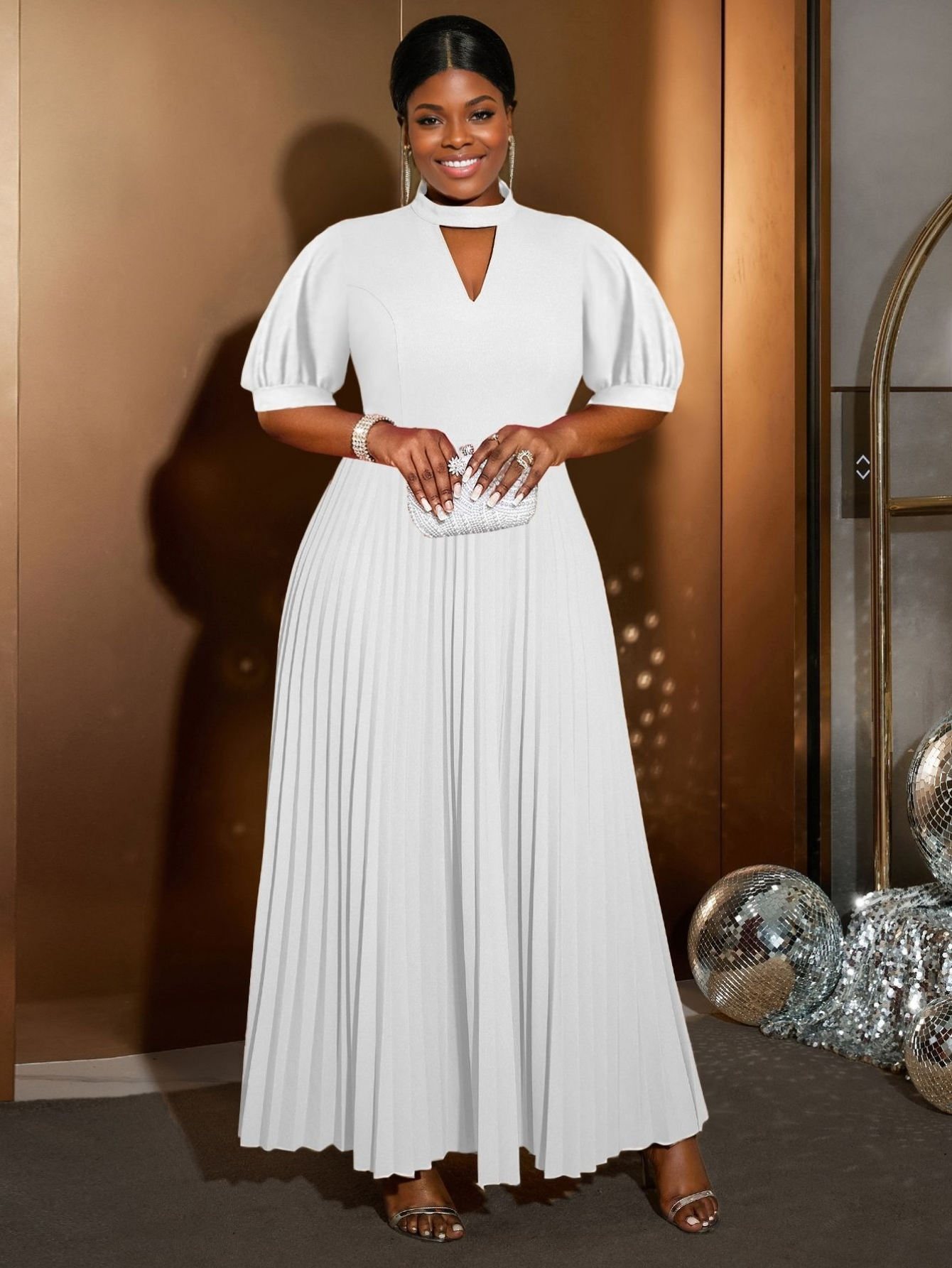 midi cocktail wedding guest dress Ieena for Mac Duggal - Black Beaded Crepe Scoop Neck Sleeveless Midi Dress main image 1