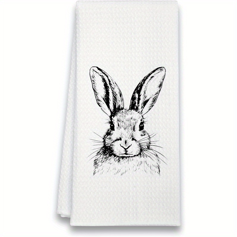 

1pc Modern Bunny Face Kitchen Towel, 18x26 Inches, Super Soft Polyester, Machine Washable, Themed Oblong Dish Towel For Hostess, Anniversary, Housewarming, Easter Gift For Couples, Wife, Friends, Mom