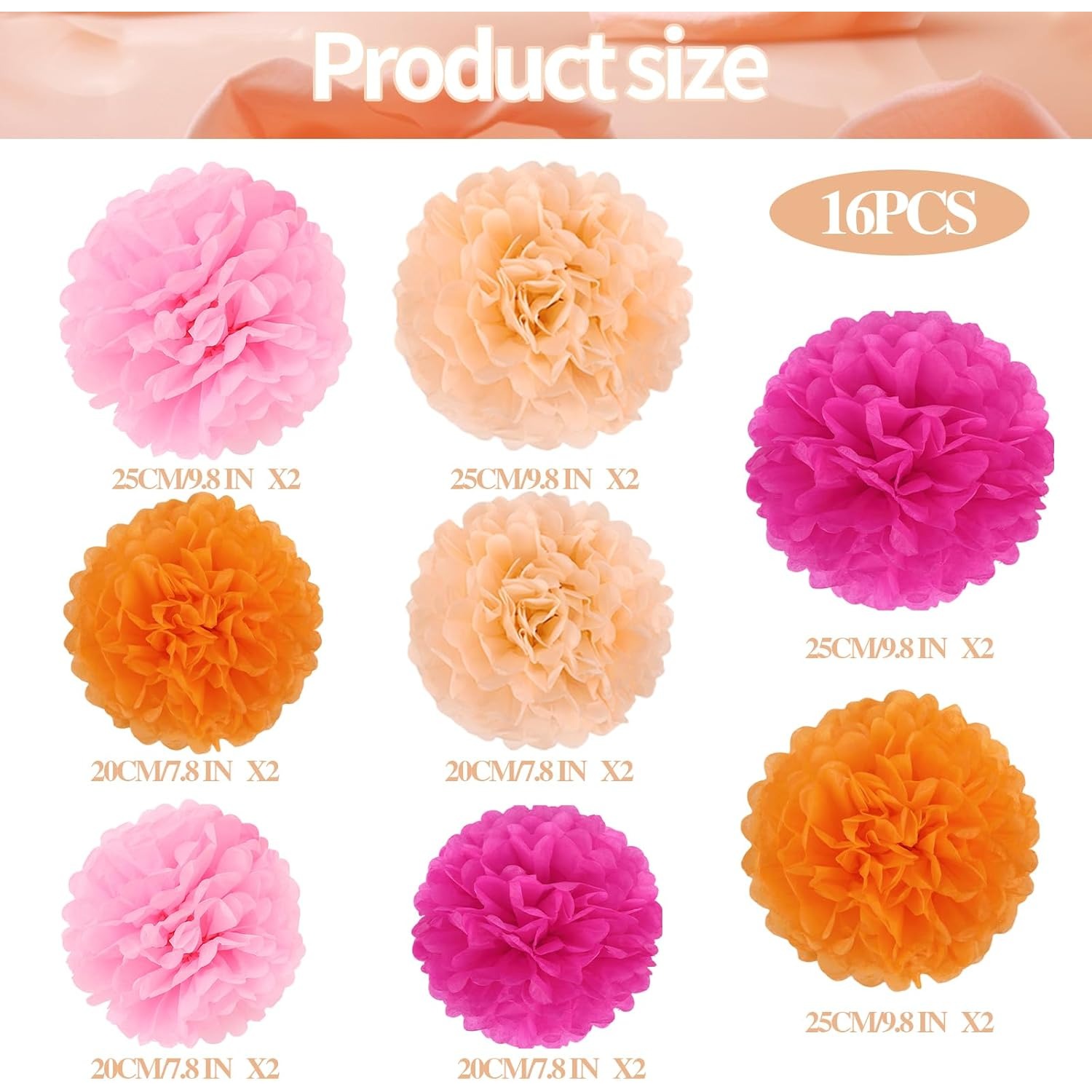 Image of 16pcs Hot Party Decorations Tissue Paper Flowers Pom Poms Decorations For Girl Groovy Birthday Shower Wedding Bachelorette Room Wall Hanging Decor, For Christmas, Halloween