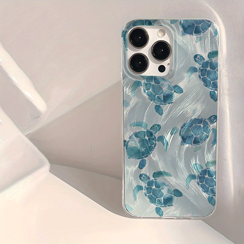 TEMU Phone Case - 1pc Turtle Fashion Pattern Fingerprint-proof Anti-scratch Transparent Glossy Smooth Phone Case For