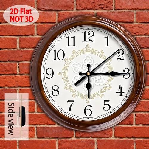 An Artistic Wooden Wall Clock with Wood Carving Silent Quartz Movement, Battery-powered(AA Batteries Not Included), Size 13.78/15.75inch, Home Decoration, Suitable Living Room, Bedroom, Kitchen,