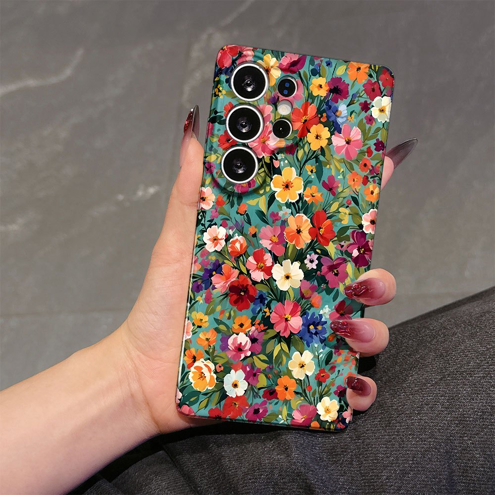 TEMU Phone Case - Colorful Flowers, Unique Painting Design, Slim Phone Case, All-inclusive Shockproof Hard Case, Case For Galaxy