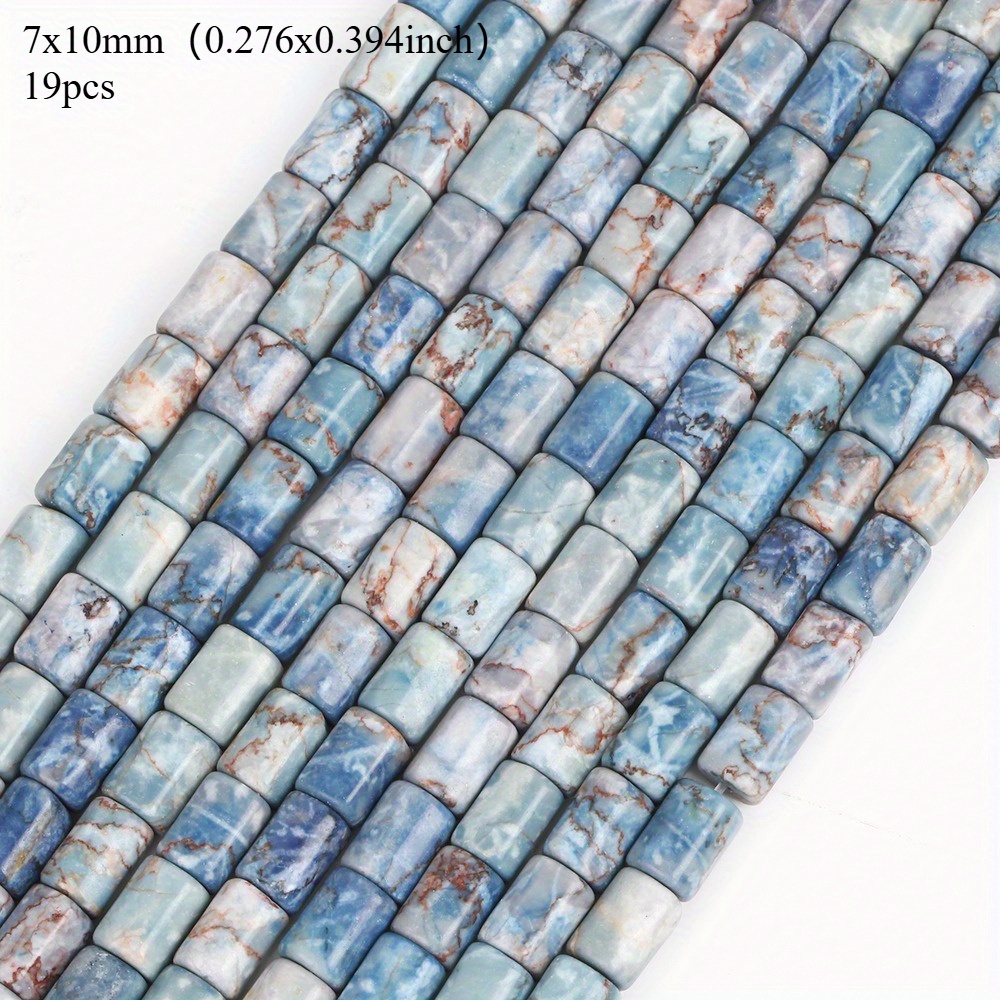 E-shop 19 Stück blaue Meeressediment-Türkis-Perlen in Zylinderform, 7x10 mm, für die Schmuckherstellung, z.B. für Armbänder und Halsketten