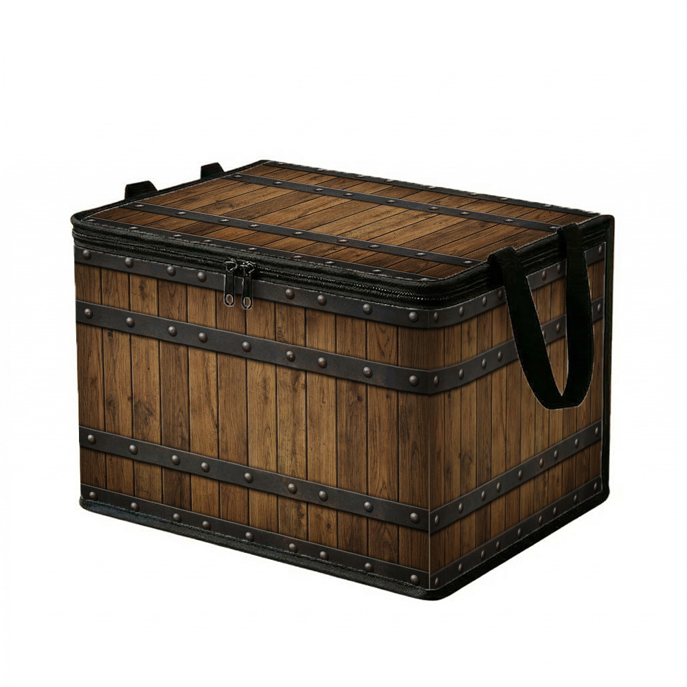 TEMU 1pc Rustic Industrial Wood Grain Storage Box With Zippered Lid Printed Pattern Foldable Box Suitable For Bedding, Blankets, Clothes - Decorative