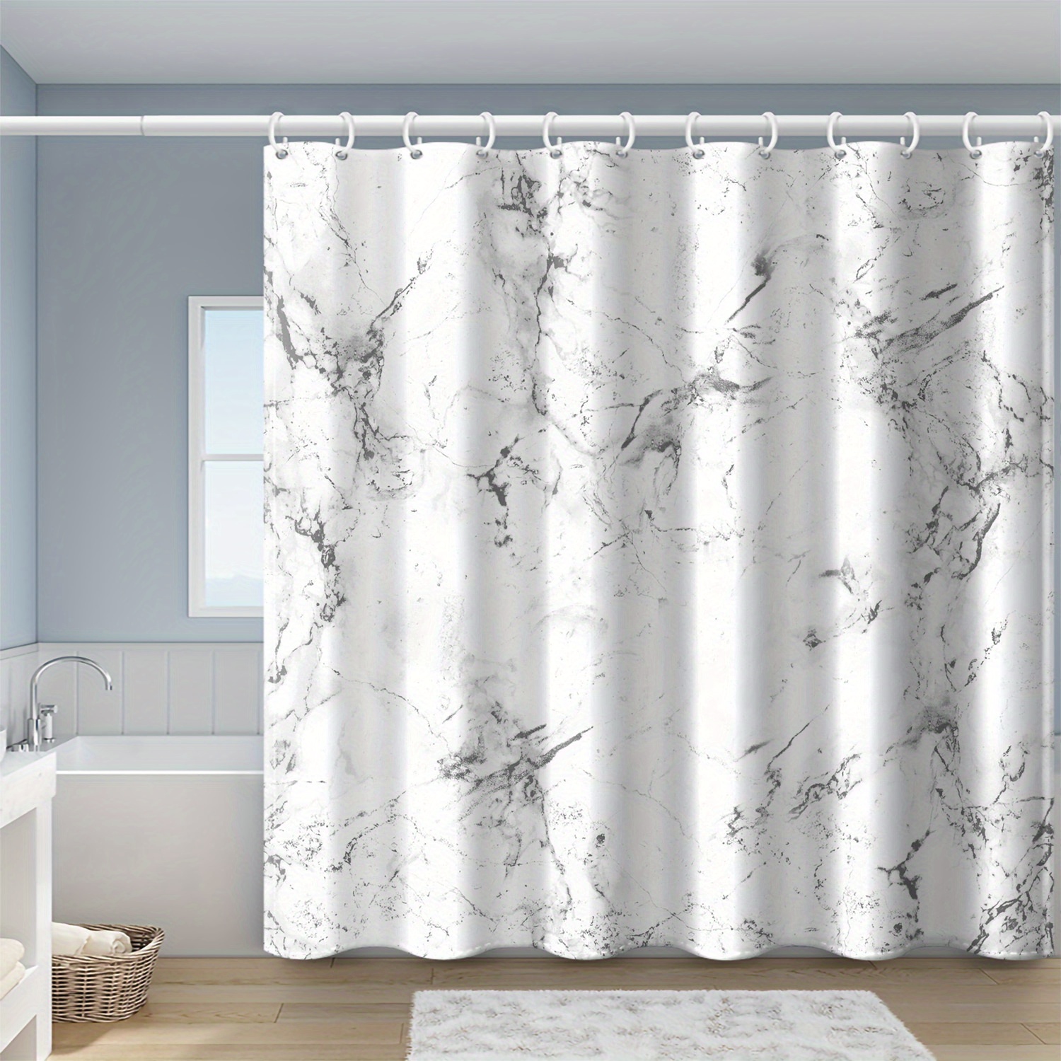 TEMU . Grauer, schwarzer und weißer Marmor-Druck Badvorhang mit Haken, Polyestergewebe, Kunststil für Fenster, Wände, Badewanne, Badezimmer-Dekor,