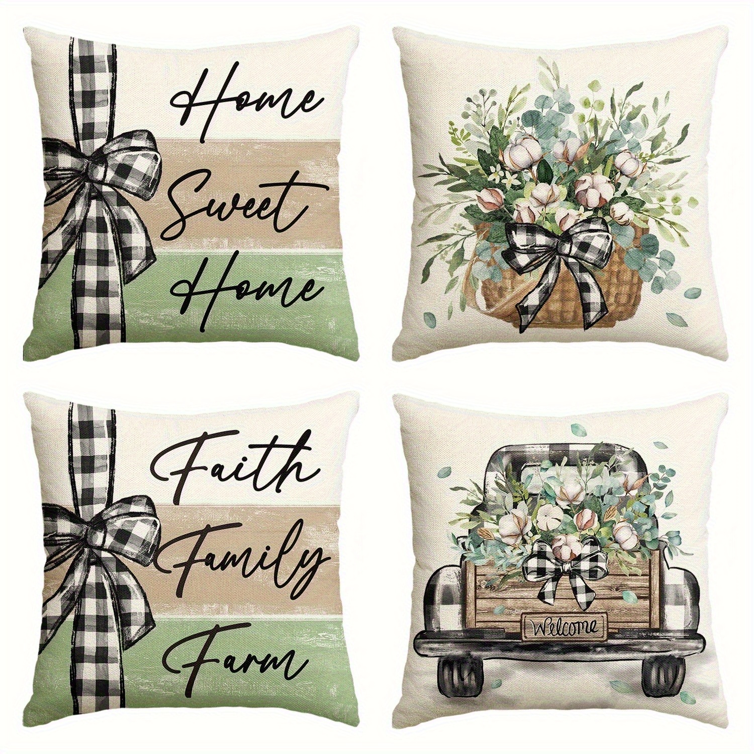 4pcs   pillow covers double sided   decor with floral rustic truck designs soft plush zipper closure cushion cases machine washable for living room bedroom sofa multiple sizes pillow covers for living room bedroom accents   print interior designers 2d flat Product details 4