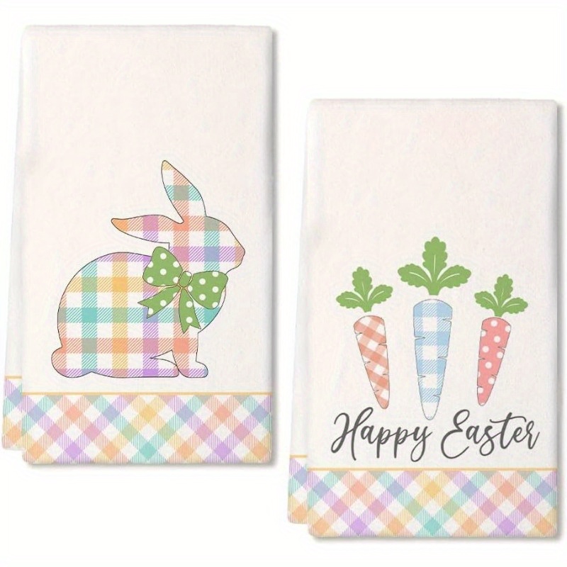 

2 Set 26 Inch * 18 Inch Easter Cute Bunny Kitchentoweleaster Kitchen Towels Bunny Carrots Dish Towels Drying Dishcloth, Farmhouse Home Seasonal Spring Decorations