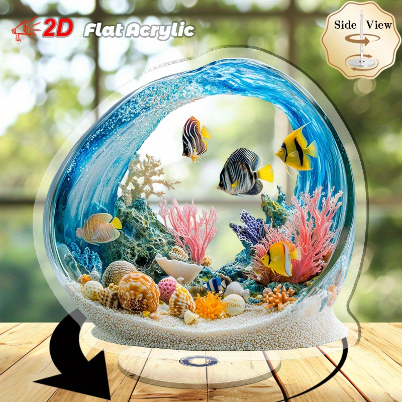 TEMU 2d Flat - [2d Flat] 2dflat2d Flat 1pc 2d Flat Rotating Acrylic Desktop Decoration, With A Moon-shaped Glass Aquarium - A Office Environment Or