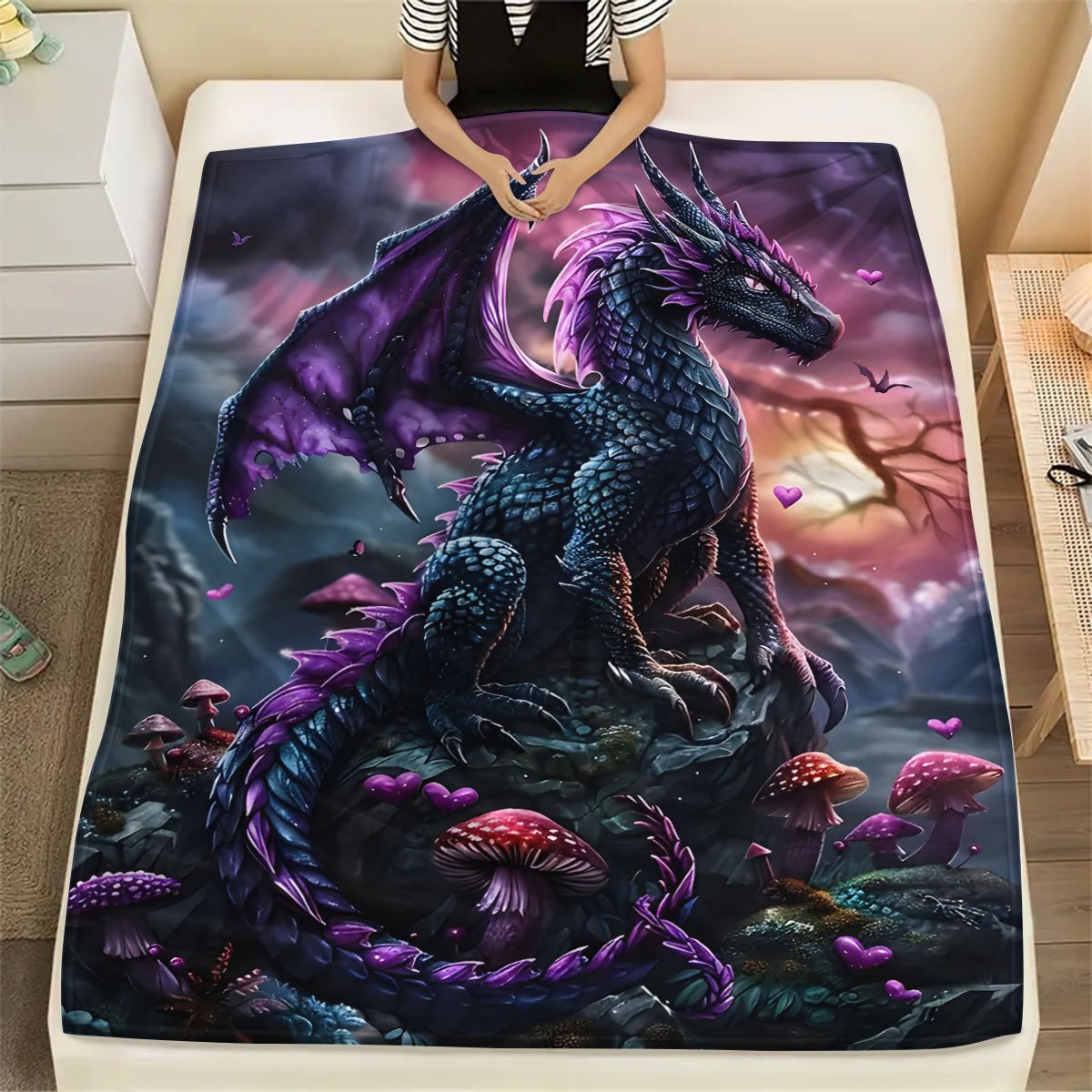 

1pc Dragon Print Fleece Blanket - Soft Warm Flannel, Throw For Nap, Sofa, Office Bed, Camping, Travel - Knitted Polyester, 200-250gsm