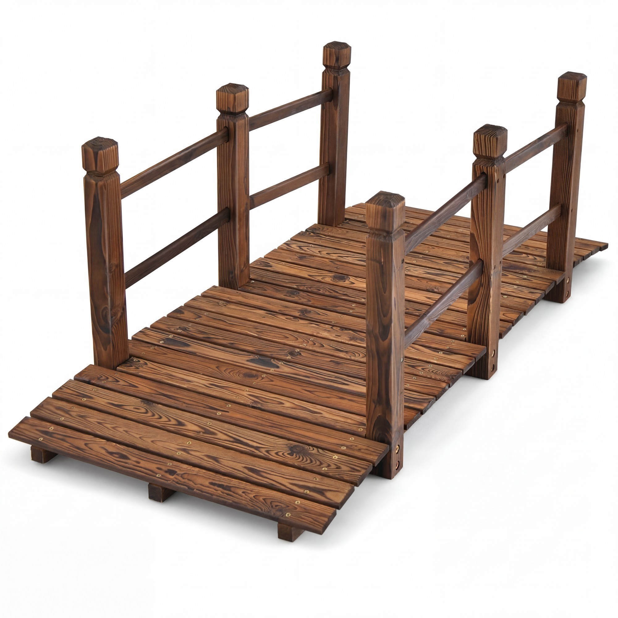 Image of 150 X 67 X 55cm Wooden , Arch Stained Finish With Double Safety Rails, Outdoor Fir Construction Decorative Bridge Walkway For Backyard, , Creek, Farm