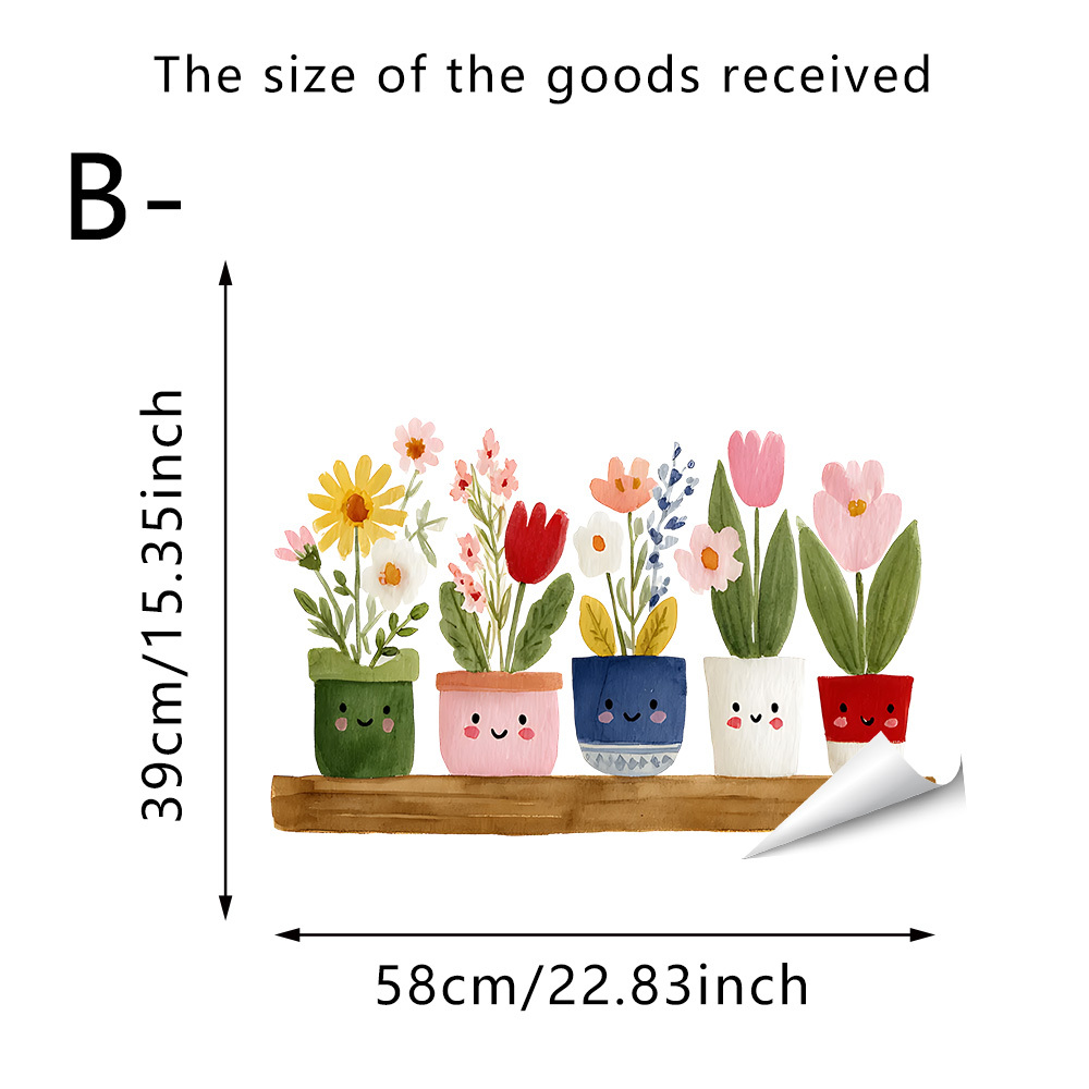 TEMU 1pc 5 Adorable Mini Potted Plant Static Cling Window Decals, High Quality Pvc Static , Glue-free And Traceless Glass Protection, Double-sided