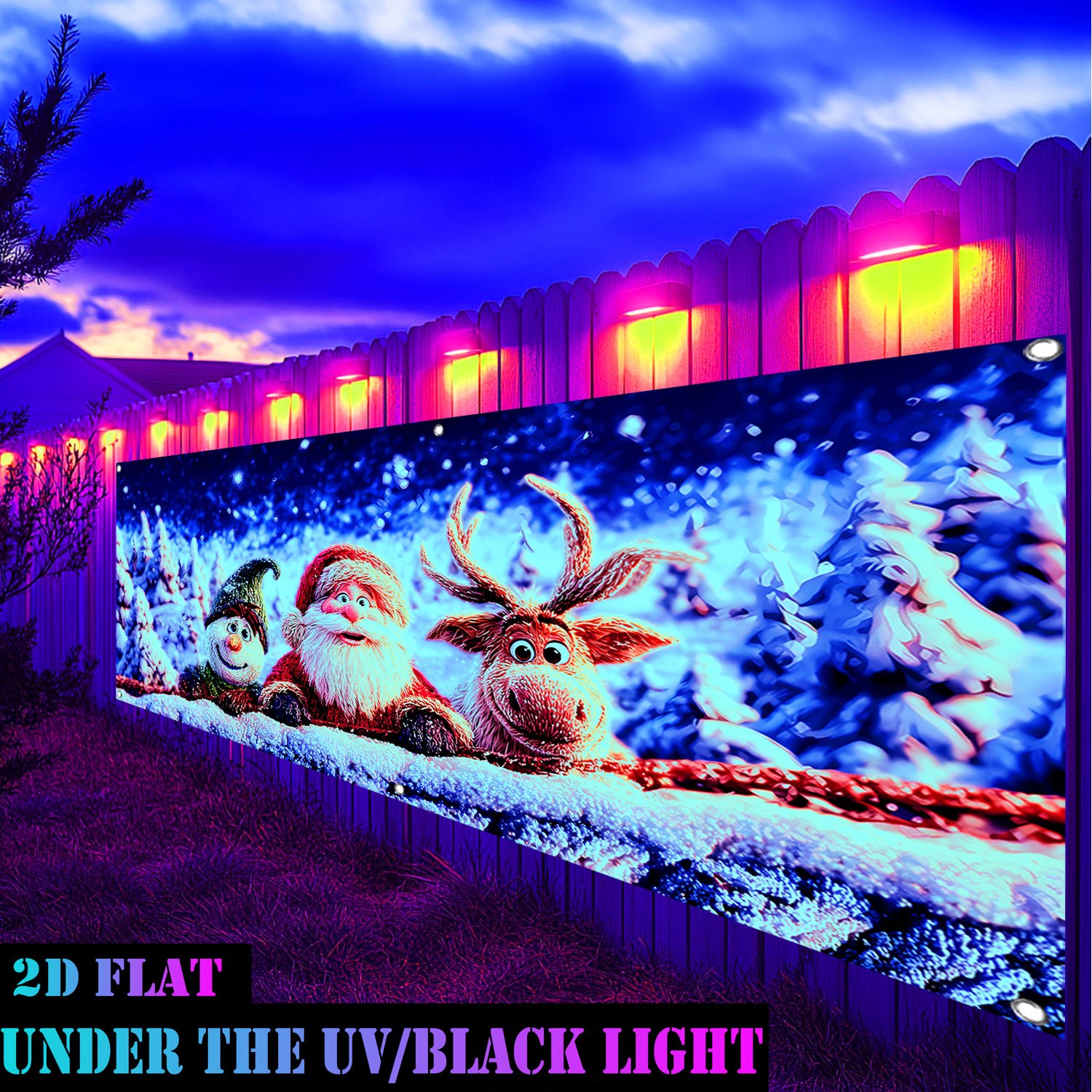 TEMU 2D Flat - 2D Flat - [2D Flat Druck] . Leuchtend im UV-Licht Weihnachten Kalt Schnee Landschaft Wald voller lebendiger Cartoonfiguren Banner Hof