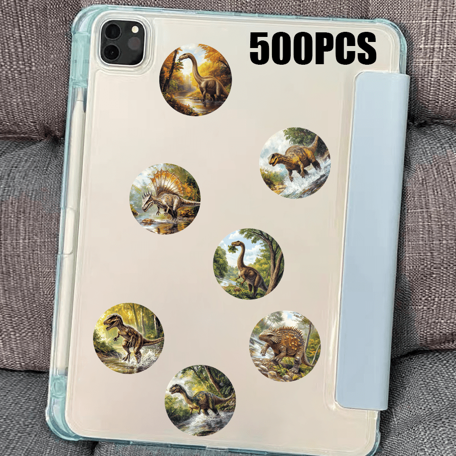 TEMU 500 Sheets/roll, Dinosaur-themed Round Sticker Roll, Suitable For Tablets, Phone Cases, Notebooks, Product Packaging, Skateboards, And Other
