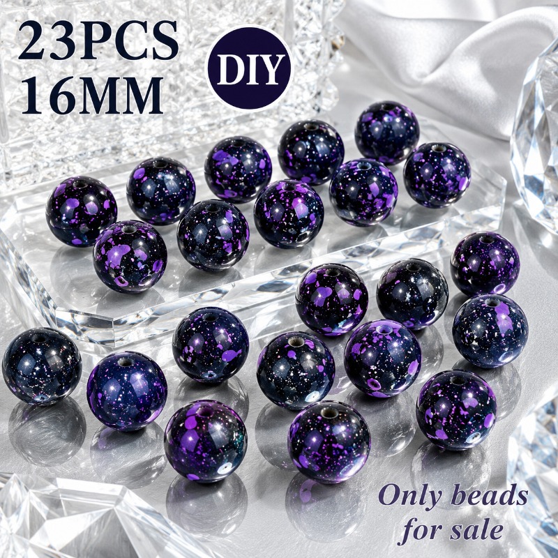 TEMU 23pcs, 16mm Nebula Glass Loose Beads, Jewelry Diy Materials, Jewelry Diy Beading, Handmade Diy, Decorative Supplies, Used For Keychains,