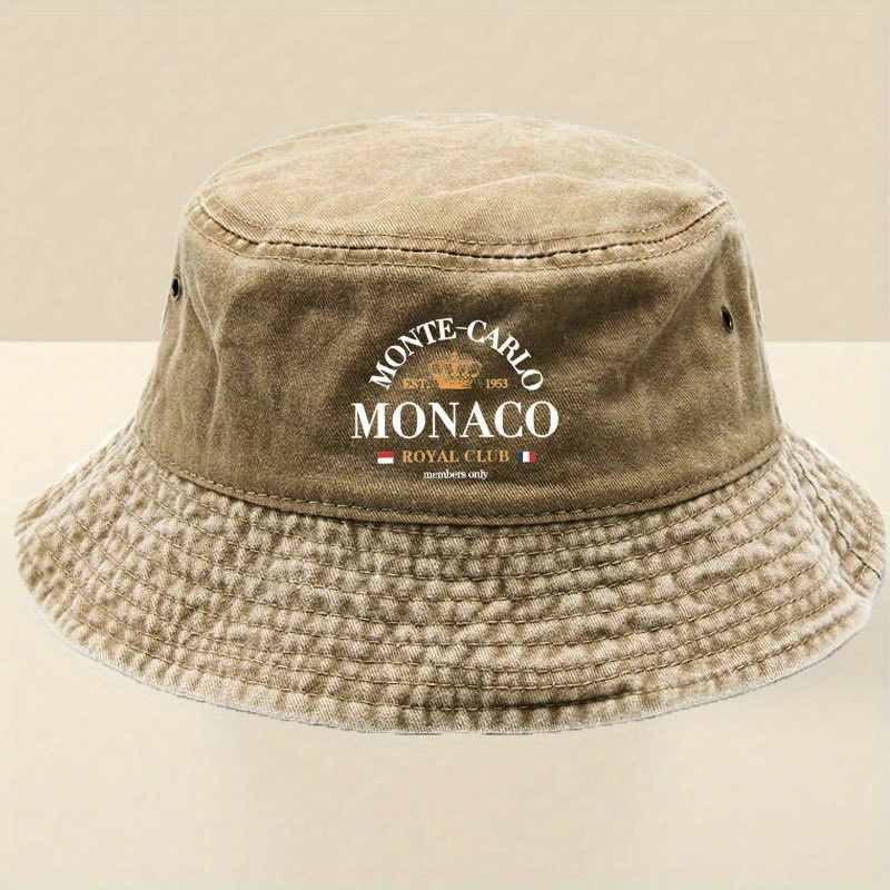 TEMU A "monaco" Printed Vintage Viscose Bucket Hat - Adjustable, Lightweight, And Breathable, Hand Wash Only, Suitable For Outdoor Sports And Casual