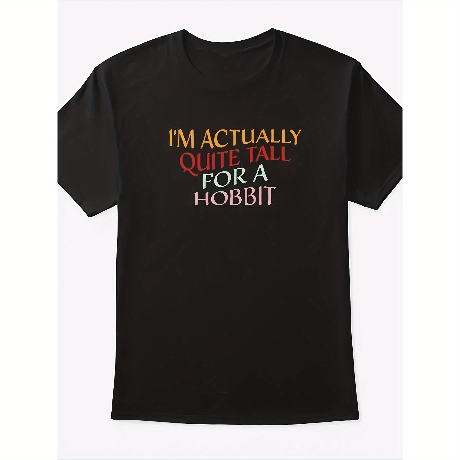 

180g Cotton T-shirt - "i'm Tall For A Hobbit" Funny Print, Round Neck, Short Sleeve, , Machine Washable, Casual And , Party Tshirt | Design | Knitted Texture