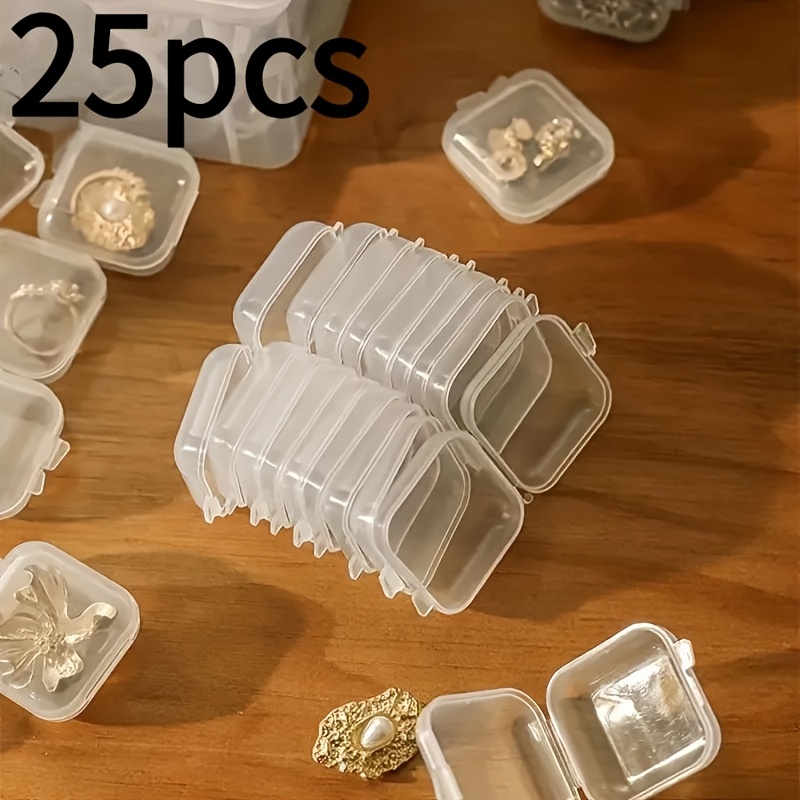 TEMU 1 Ensemble de 25 boîtes de rangement pour bijoux en plastique avec couvercles, conçues des mini-conteneurs carrés pour organiser les perles,