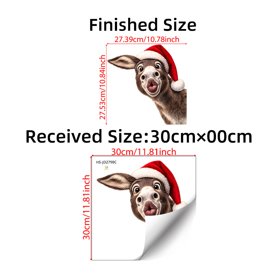 TEMU 1pc Funny Donkey Santa Hat Static Window Stickers, Cute Animal Christmas Glass Decor, Xmas Holiday Decals For Bedroom, Kitchen & Store Window