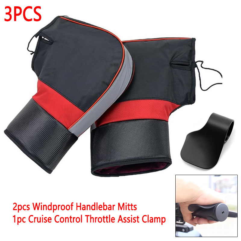 TEMU 3pcs Thickened Handlebar Set, 2pcs Universal Warm Handlebar Mitts + 1pc Cruise Control Throttle Lock Clamp, Winter Riding Accessories For