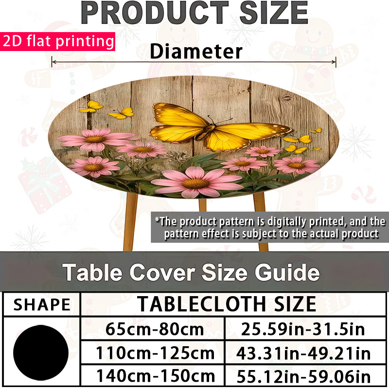 TEMU 1pc, 2d Flat, Round Tablecloth With A And Daisy Print Pattern, Fresh And Elegant, Practical And Beautiful. Suitable For Kitchen Dining Rooms,