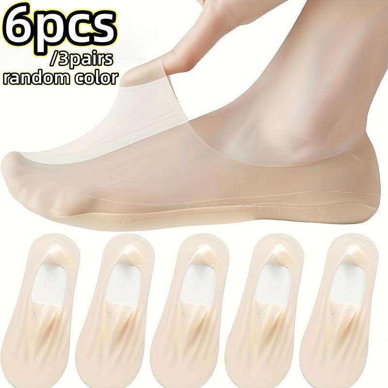 E-shop 6 Stück/3 Stück ultradünne, unsichtbare Bootssocken für Damen - Silikon Anti-Rutsch-Griff, atmungsaktiv und schweißabsorbierend, Mesh-Design,