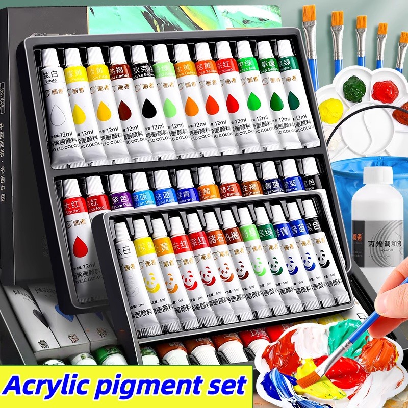18/24/30 stück acrylfarbe, wasserpulver-malset mit pinsel palette – multifunktionales 5ml kunstset für papier, leinwand, keramik, kleidung diy-bastelarbeiten – künstlerqualität, hochwertige lebendige farben, lichtbeständig, deckend, wasserbasierte farben, professionelle malutensilien – malzubehör