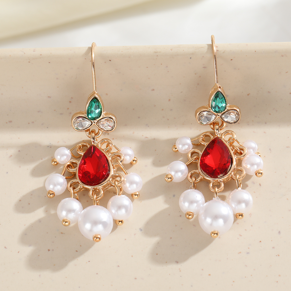 TEMU Pendientes colgantes para mujer de estilo elegante y lujoso, con incrustaciones de circonita sintética multicolor y borlas de de perlas, ideales