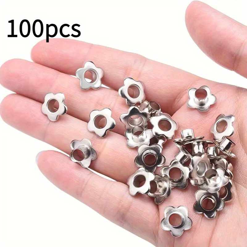 TEMU 100/ 200pcs Decorative Floral Rivet Eyelets - Metal Floral-hole Design, End, For Crafts, Faux Leather Work, Clothing Repair Projects & Craft