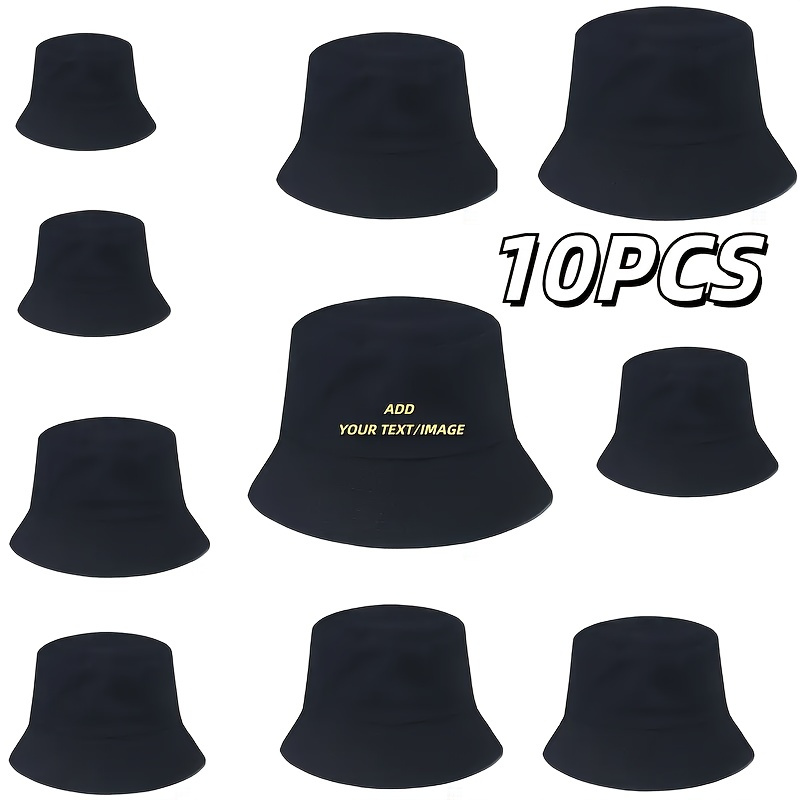 Customizable Unisex Folding Bucket Hats, 10pcs Set