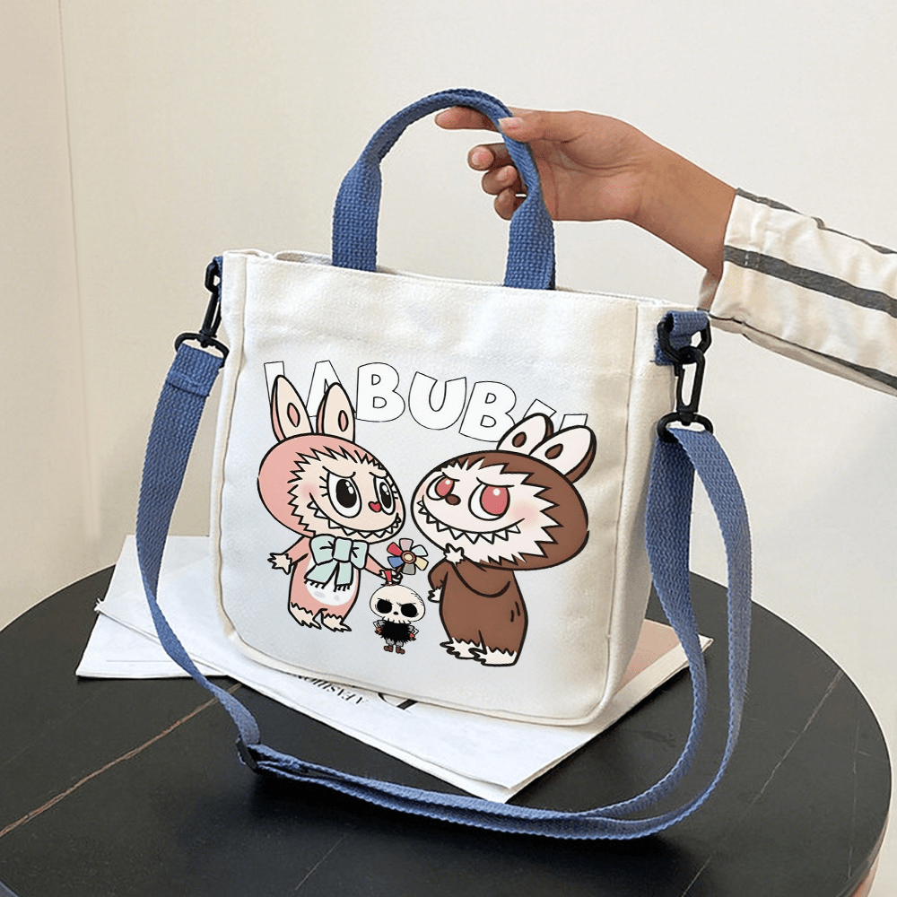 

1pc Cute Canvas Tote Bag, Detachable Shoulder Strap, Multi-functional Handbag For School, Work, Travel, Shopping - Closure, Hand Washable