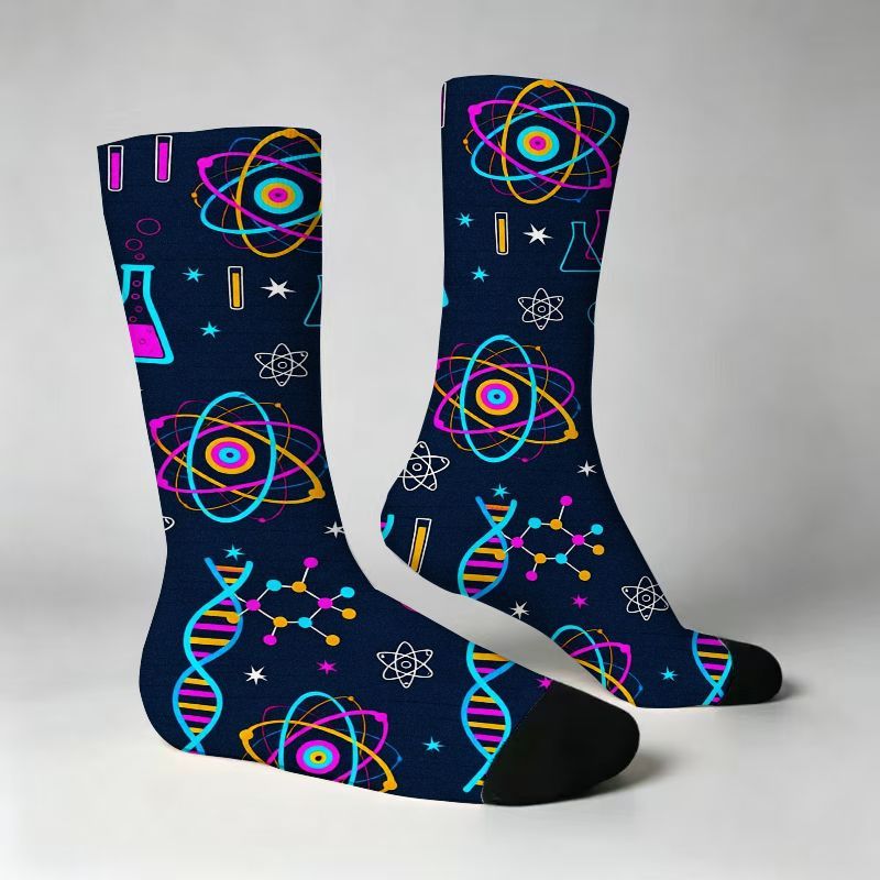 TEMU Unisex Science-themed Featuring Vibrant Neon Atomic , Dna , Molecular Models, Glassware On Navy . Chemistry Lovers, Students, And Educators.