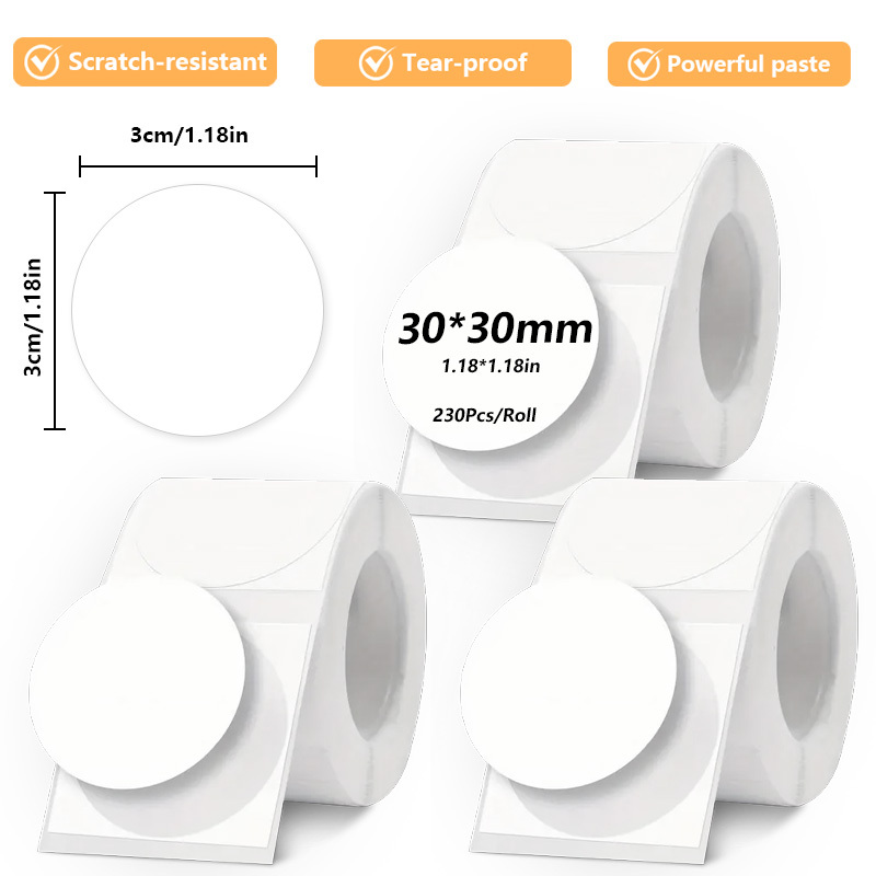 TEMU Round Sticky Labels 1.18"*1.18" 30x30mm, Thermal Label Paper - Durable Pp Material, Suitable For Office, School, And Home Use, Compatible With