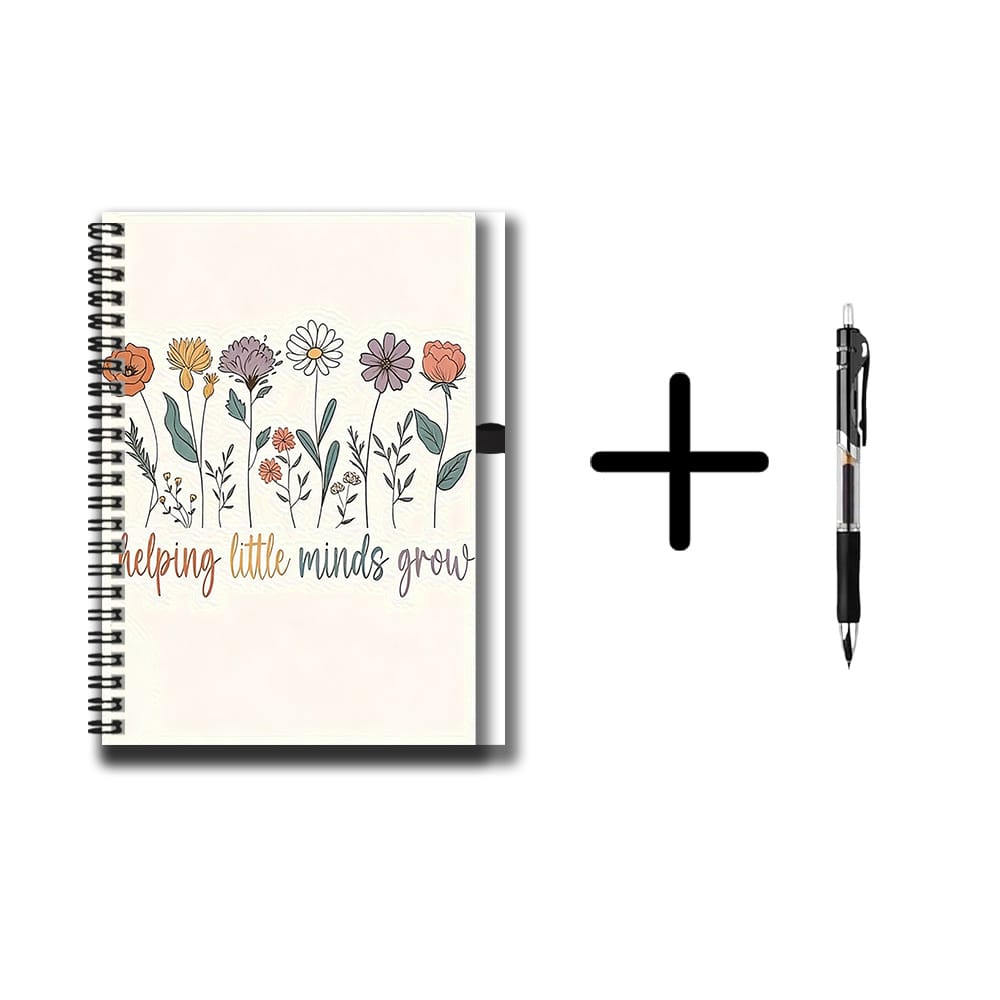 TEMU A Set Of Spiral Notebooks With Pens, A For Work And Study. 100 Pages Large Capacity, 50 Sheets Of Paper. Says "helping Grow", With Beautiful