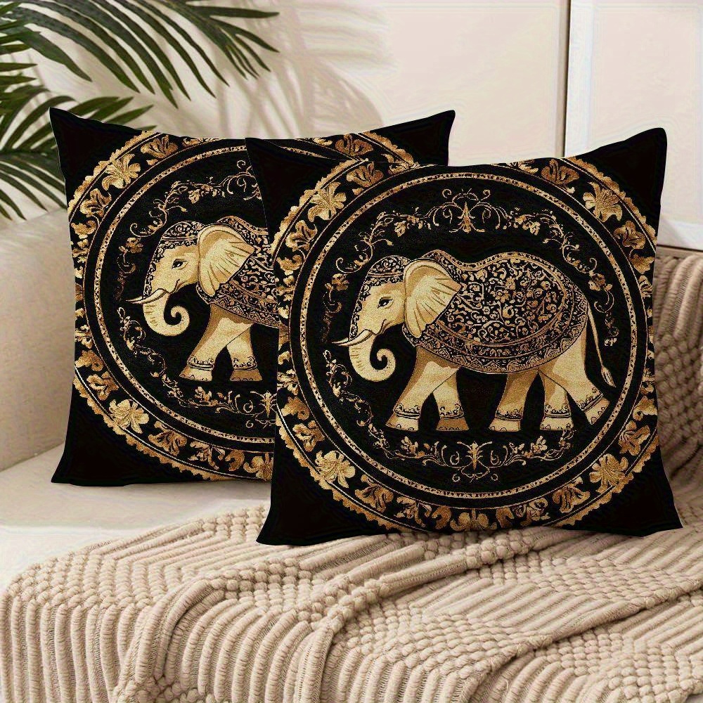 2pcs, Elephant Throw Pillow Pack Of 2 Short Plush Decorative Square Pillow Case For Sofa Living Room Outdoor