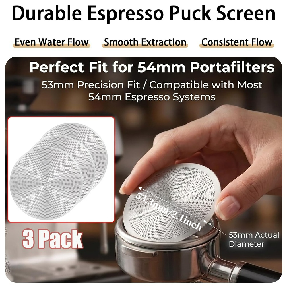 TEMU Lot de 3 écrans de puck 58 -fins, écran de douche inférieur, contact en métal, écrans en acier inoxydable, plaque de filtre à café réutilisable