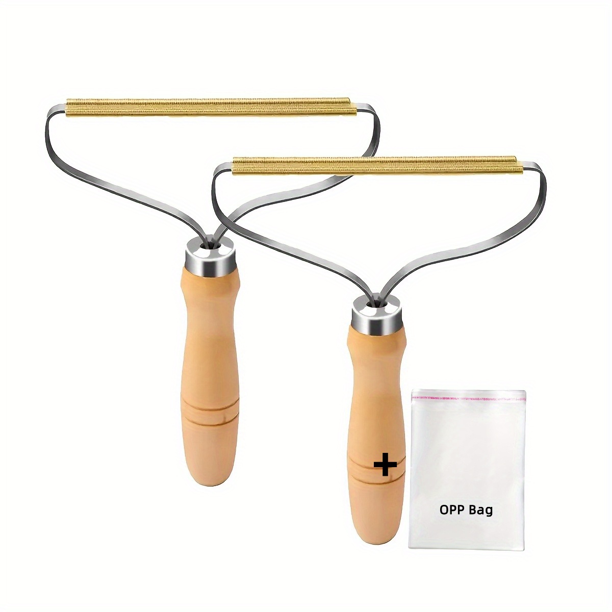 TEMU Double-sided Manual Lint Remover+1pc Opp Bag, Wooden Handle Fabric Shaver For Sweaters, Clothes, And Furniture, Pet Hair Removal Tool, Metal