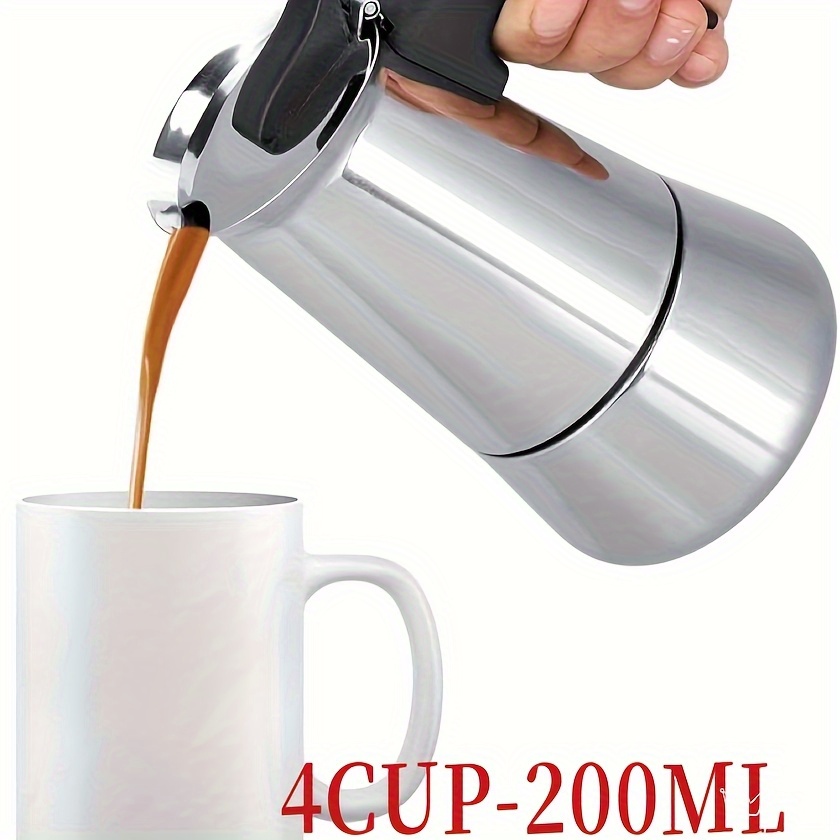 Image of Stainless Steel Mocha Pot Espresso Machine, 2/4 Cup Stove Mocha Pot, Drip Coffee Pot, , Cuban Coffee Brewing, Greek Coffee Machine Classic Induction Pot, Suitable For Home And Camping