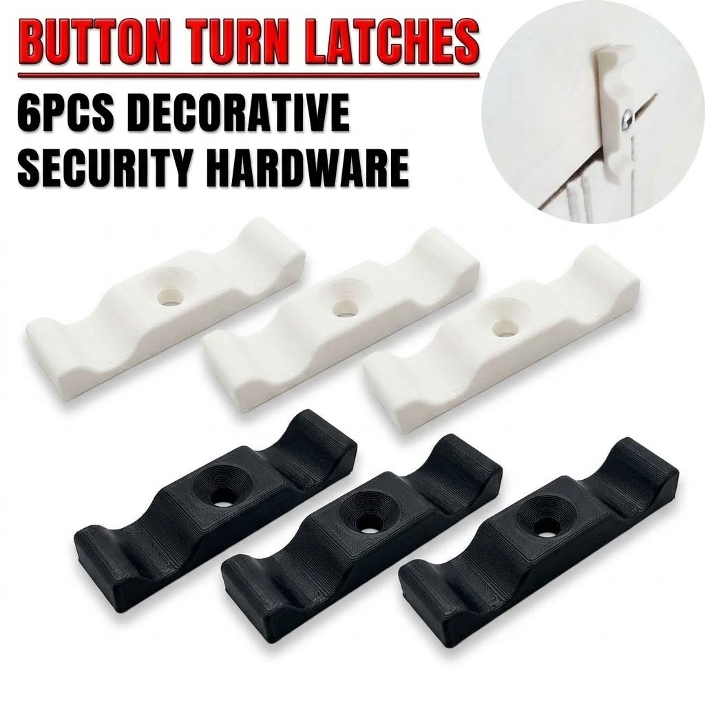 TEMU 6pcs White Turn Button Latches, Rotating Cabinet Door Catch, Plastic Screen Door Swivel Lock For Cupboard, Wardrobe & Pet Cage Hardware