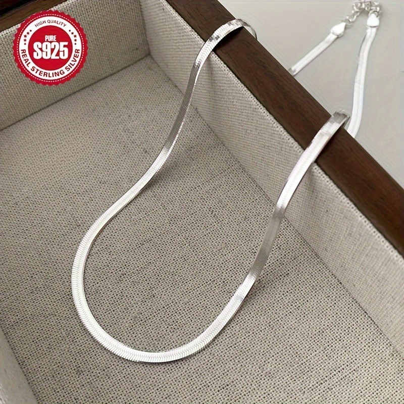 TEMU 2d Flat - Stylish Flat Snake Bone Chain Necklace Made Of 925 Sterling Silver, Perfect For Valentine's Day With Its Shimmering Silvery Blade