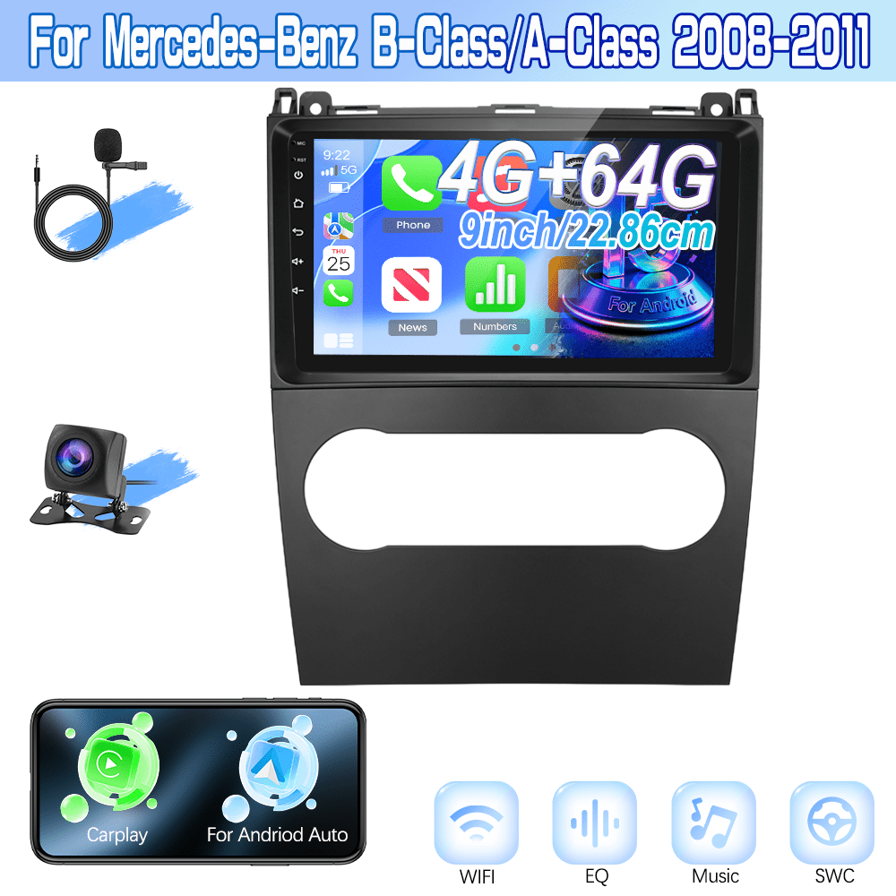 For Mercedes-benz / 2008-2011 15 4g+64g Car Radio, 9-inch Touch Display, Featuring Integrated Canbus And , Built-in Fm/rds, Wireless 5.0 And Reversing Camera, Without Battery