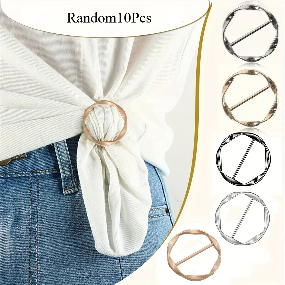 TEMU Lot de 10pcs Boucle Clip Ronde en Tendance pour Châle, T-Shirt, Nœud, Broche, Boucle de Taille, Bague de Vêtement Polyvalente