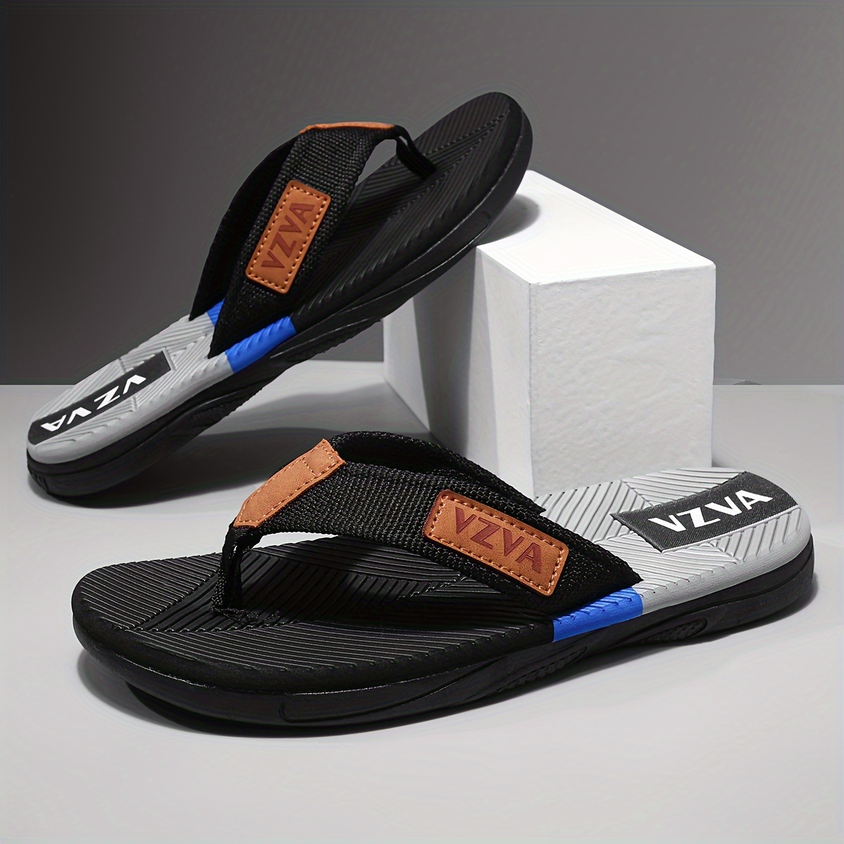 mens non   flops with cushioned insoles and pu soles lightweight eva upper layer   arch support black blue block indoor and outdoor sandals suitable for beach   use casual comfortable shoes mens beach sandals m beach sandals for men flip flops for men cushioned mens plus size sandals mens sandals high quality arch support sandals for men home slippers summer sandals   sandals breathable footwear durable construction Product details 2